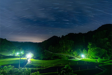 Tohoh village, night sky in the rice terrace, kyushu, fukuoka, japan