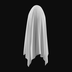 Ghost on a black background. An evil spirit with a covered sheet. Vector EPS 10