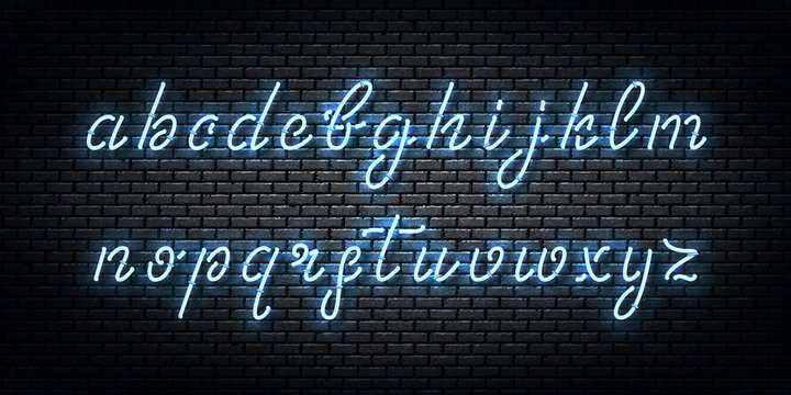 Vector realistic isolated neon sign of Cursive font for template decoration and covering on the wall background.
