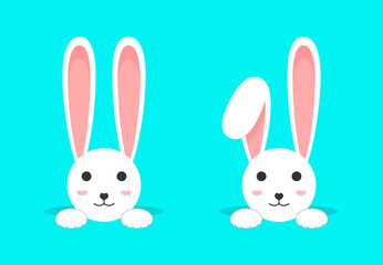 Easter white bunny. Rabbit ears. Beautiful, cute rabbit. Vector illustration