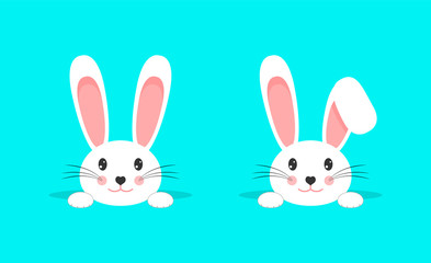 Easter white bunny. Rabbit ears. Beautiful, cute rabbit. Vector illustration