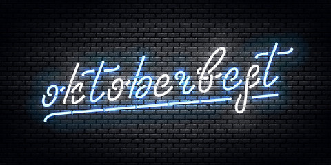 Vector realistic isolated neon sign of Oktoberfest logo for template decoration and invitation covering on the wall background.