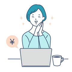 パソコンで副業・お小遣い稼ぎをする女性