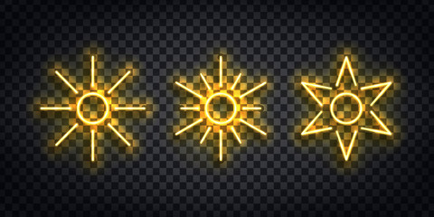 Vector set of realistic isolated neon sign of Sun logo for template decoration and invitation covering on the transparent background.
