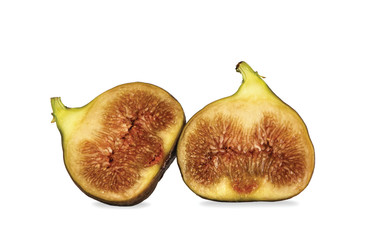 Two ripe halves of figs isolated on white background