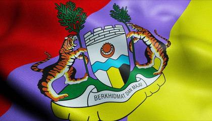 3D Waving Malaysia City Council Flag of Ipoh Closeup View