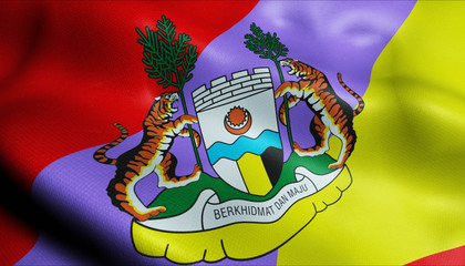 3D Waving Malaysia City Flag of Ipoh Closeup View