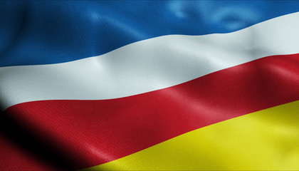 Naklejka premium 3D Waving Netherlands City Flag of Dokkum Closeup View