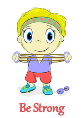 boy strengthens his body by stretching springs to be strong and healthy hand drawn vector illustration suitable for the promotion of children's sports