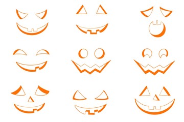 Pumpkin Devil Mask for Halloween. Orange pumpkin smile. Scary smile. Evil eyes. Isolated white background.