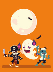 Halloween skull pirate ghost and zombie cartoons vector design