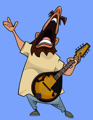 cartoon man funny singing with dombra in his hands