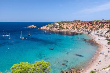 Obraz premium Beautiful panoramic view of Cala Hort - Es Vedra. Ibiza, Balearic Islands, Spain