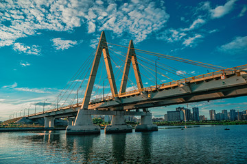 Fototapeta premium The cable-stayed Bridge Millennium in Kazan, Tatarstan, Russia
