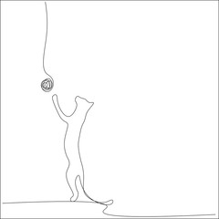 Cat animal play with toy line drawing. Vector illustration