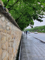 Namwon-si, Jeollabuk-do, South Korea - 24th July 2020 : Scenery of Gwanghallu Garden or Gwanghallu Pavilion on a rainy day
