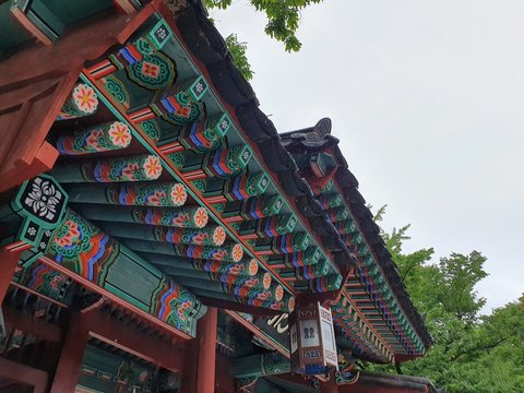 Namwon-si, Jeollabuk-do, South Korea - 24th July 2020 : Scenery of Gwanghallu Garden or Gwanghallu Pavilion on a rainy day