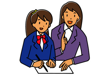 個別指導の女性講師と女子学生