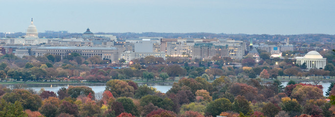 Washington D.C. autumn - Cityscape including Jefferson Memorial and other memorials in National Mall