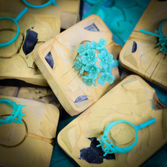 Rubber molds and many green wax rings are used in the manufacture of jewelry in the jewelry...