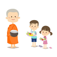 Cartoon give alms buddhist monk 