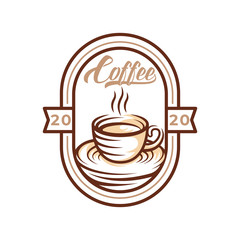 Coffee Logo design vector illustration. Retro Vintage Coffee Logo vector design concept for cafe and restaurant emblem. Coffee Shop vector design for Logo, icon, label, badge, sign and symbol.