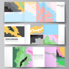 Vector layout of square covers design templates for trifold brochure, flyer, cover design, book design, brochure cover. Modern japanese pattern template. Landscape background decoration in Asian style