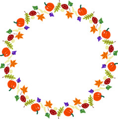 Colored round frame autumn, wreath, decorative design, vector illustration