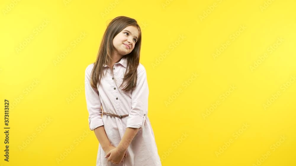 Poster funny little child girl dreams of achieving goals and purposes