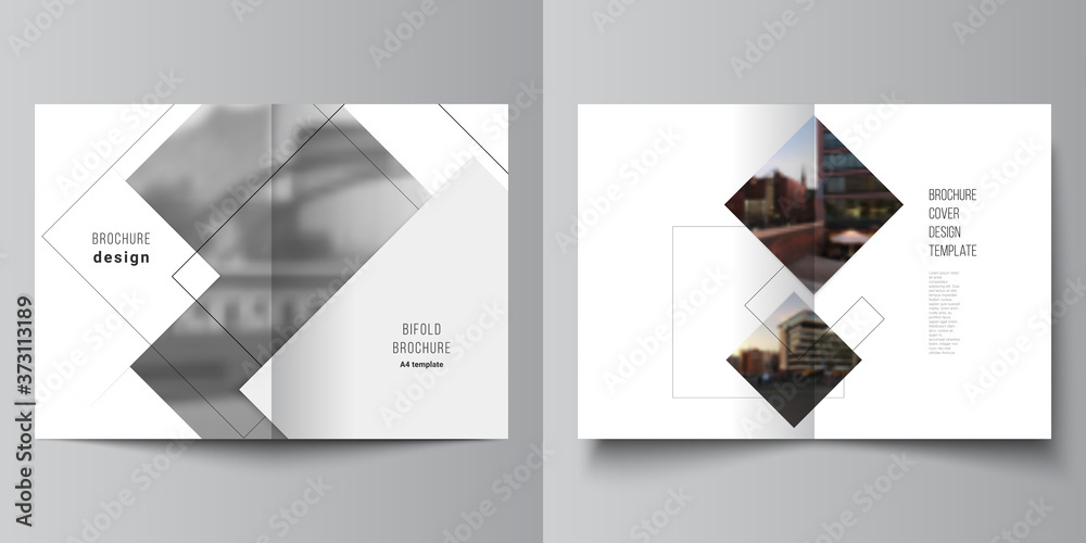 Wall mural vector layout of two a4 format cover mockups design templates with geometric simple shapes, lines an