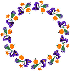 Colored round frame halloween, wreath, decorative design, vector illustration