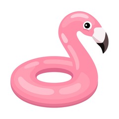 Cute inflatable flamingo on white background