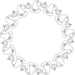 Linear round frame halloween, wreath, decorative design, vector illustration