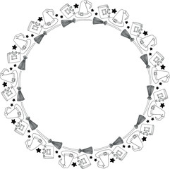 Linear round frame halloween, wreath, decorative design, vector illustration