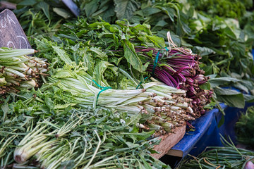 Summer village marketplace with fresh herbs in Greece