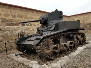 Close up shot of a military armored car