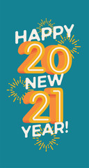 Happy New 2021 Year vector flat design element with volumetric digits or numbers. Ideal for winter holidays graphic and web design