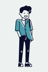 Obraz premium Cool linear illustration on young adult student in trendy outfit, isolated. Adjustable stroke weight