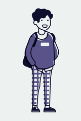 Cool linear illustration on young adult student in trendy outfit, isolated. Adjustable stroke weight