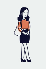 Cool monoweight stroke illustration on cheerful young adult female student in trendy outfit, isolated. Fully adjustable. Cute linear character design