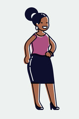 Cool monoweight stroke illustration on cheerful young adult female student in trendy outfit, isolated. Fully adjustable. Cute linear character design