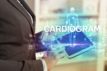 Electronic medical record with CARDIOGRAM inscription, Medical technology concept