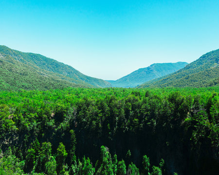 Aerial shot of the Radal Siete Tazas National Park in Maule, Chile