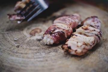 Delicious grilled shrimp and squid on food in Thailand
