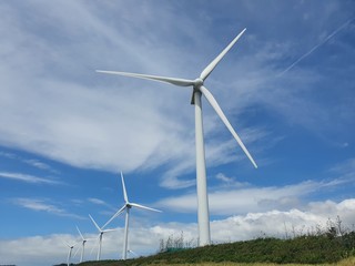 Sinan-gun, Jeollanam-do, South Korea - 26th July 2020 : Scenery of Egi Beach and wind power generator in Sinan-gun Island