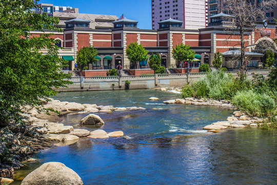 Flowing Truckee River By River Walk In Reno, Nevada