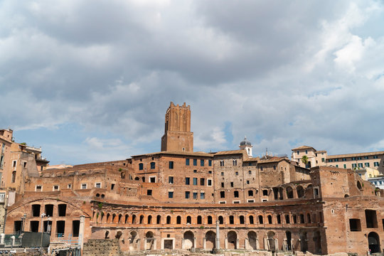 A panoramic view on Trajan's Market (Mercati Traianei) on the Via dei Fori Imperiali in Rome, Italy