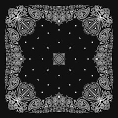Bandana Paisley Ornament Design Black and White with Cannabis Leaf