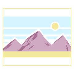 Card with mountains and sun. Print card.