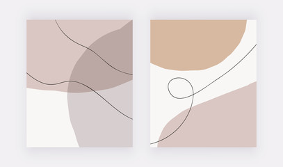 Abstract mid century design covers with nude and brown shapes, lines 
